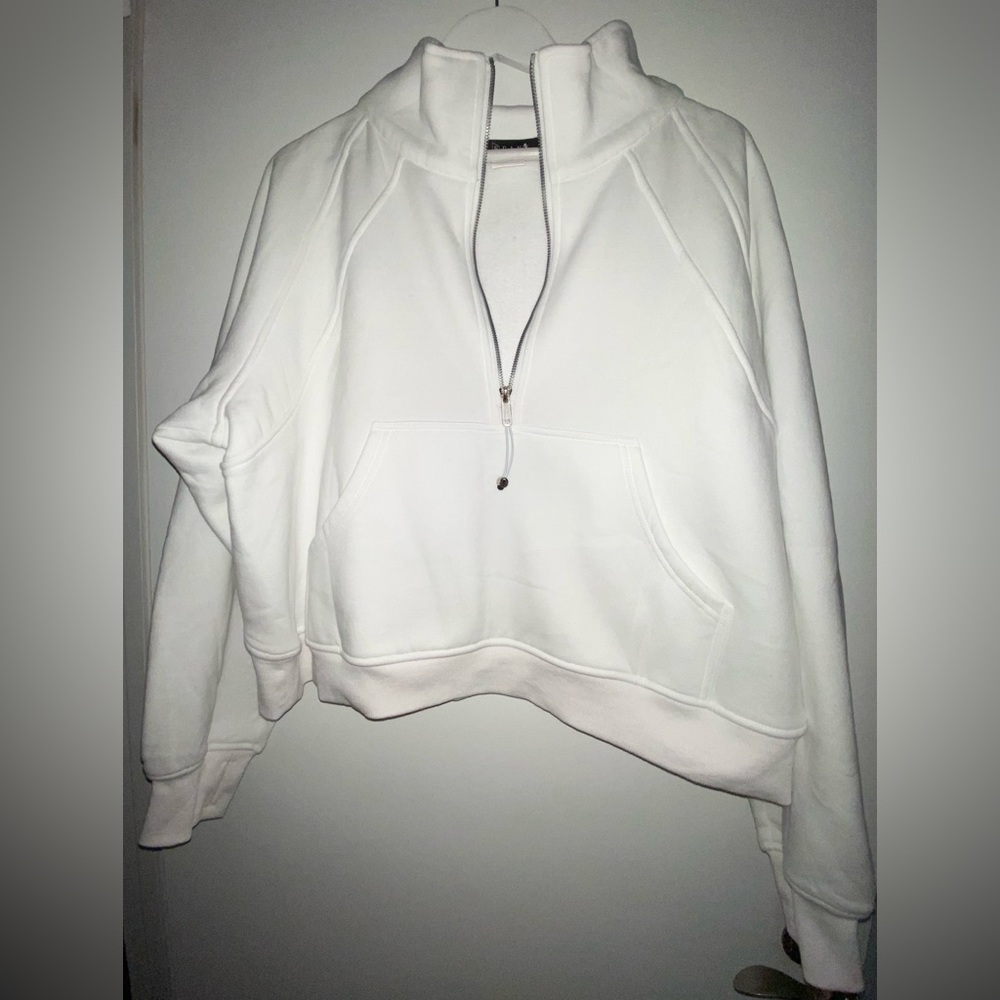 E FAN Women's White Oversized Half-Zip Cropped Pullover Sweatshirt XL - Picture 2 of 8